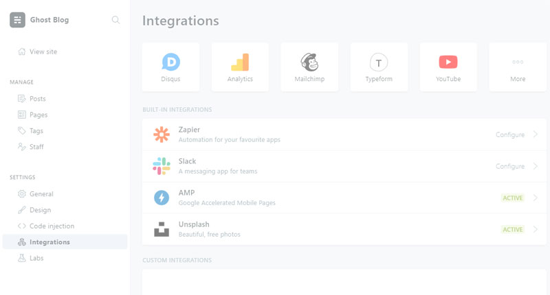 Overview of Ghost blog integrations